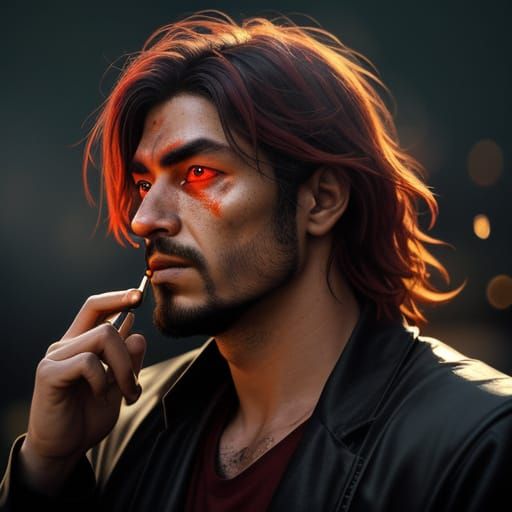 Stoner with Red Eyes Holding a Blunt