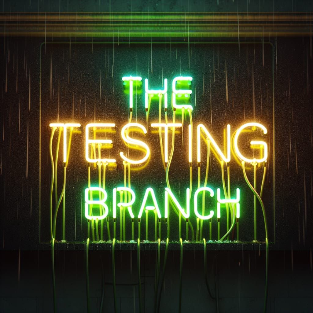 Neon Sign: The Testing Branch in Rain