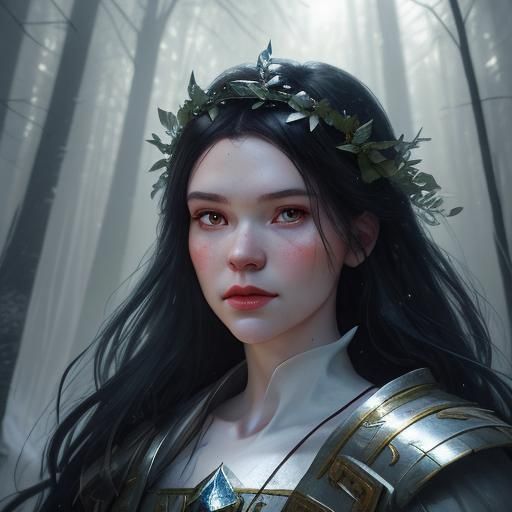 Snow White in Glass Coffin: Hyperdetailed Forest Portrait