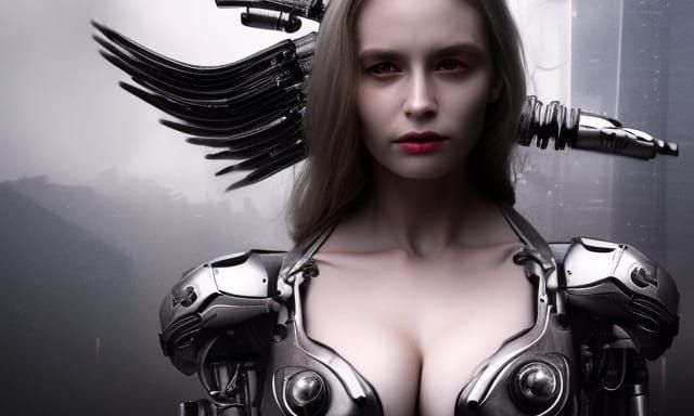 Realistic Cyborg Demon Woman: Digital Matte Painting