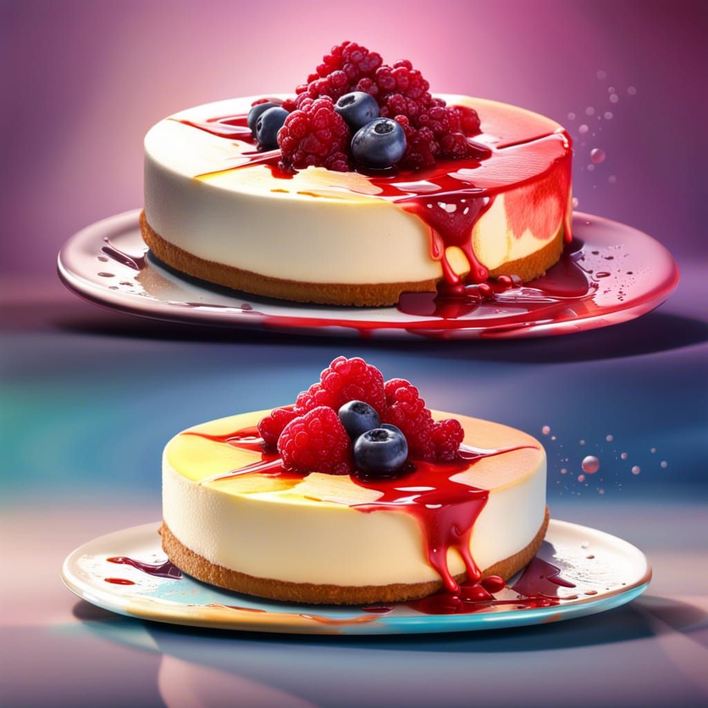 Hyperrealistic Cheesecake in Splash Art Style