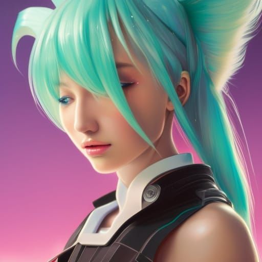 Alien Hatsune Miku Portrait in Hyperdetailed Style