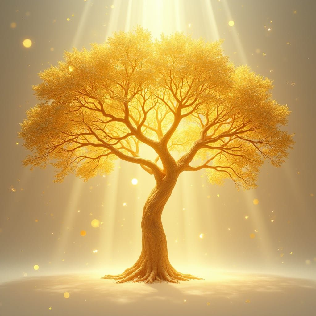 Majestic Golden Tree Bathed in Heavenly Light