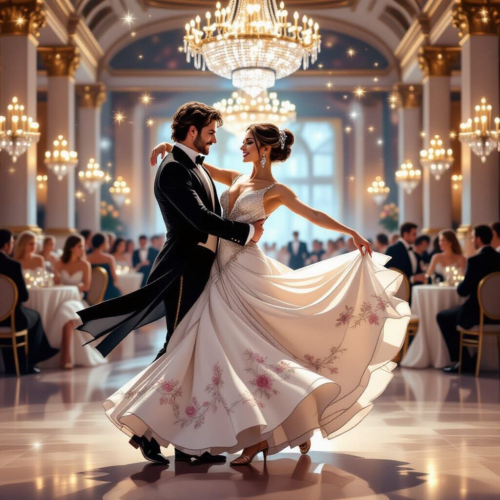 Ballroom Dancer Twirling in Luxurious Ballroom