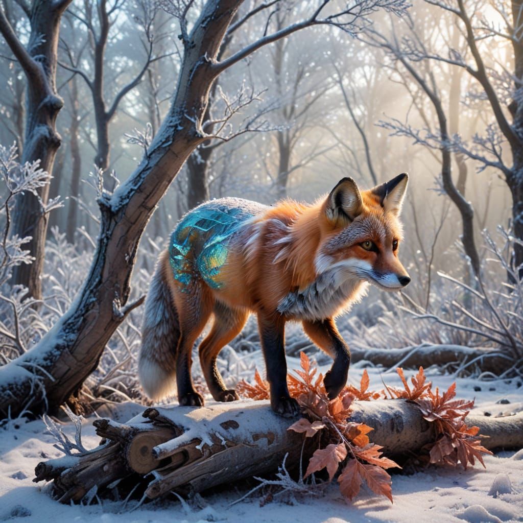 Fox in Iridescent Forest - Ink Rendering in Ethereal Winter ...