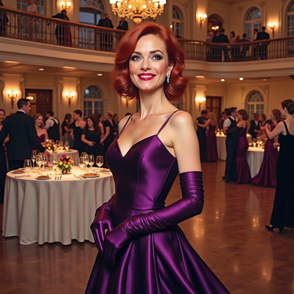 Elegant Woman in Purple Gown at Ballroom Dance