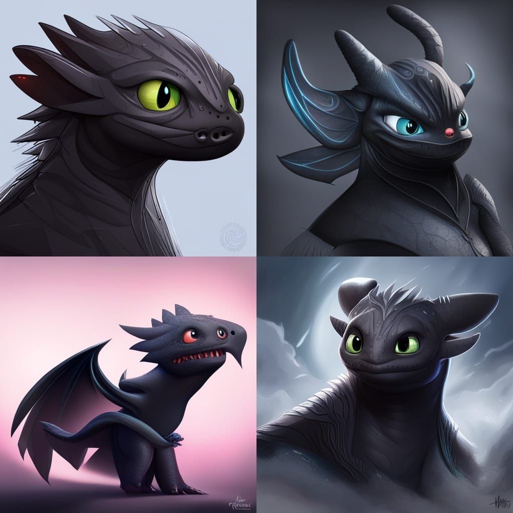 Night Fury Portrait in Hyperdetailed Digital Art Style