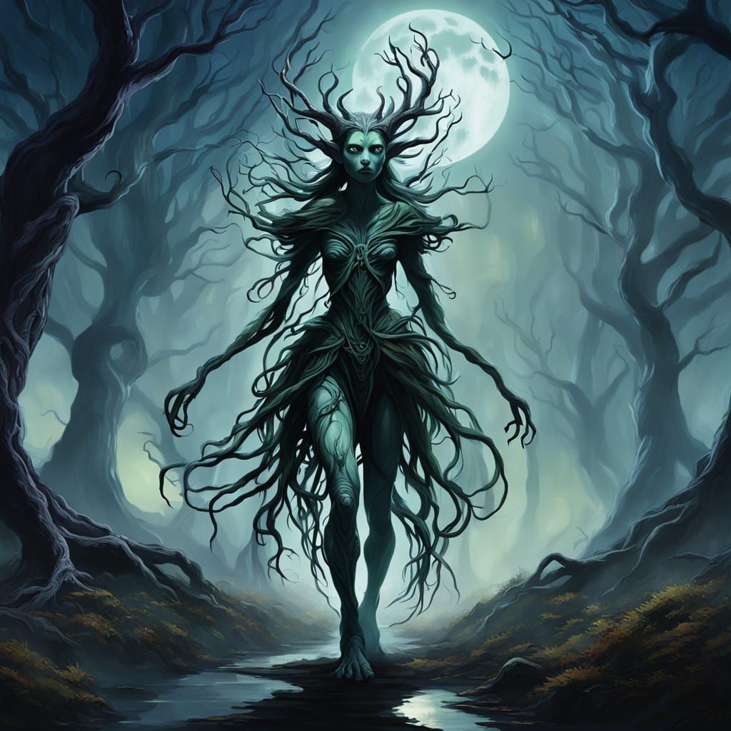 Ethereal Fey Creature in Dark Fantasy Landscape