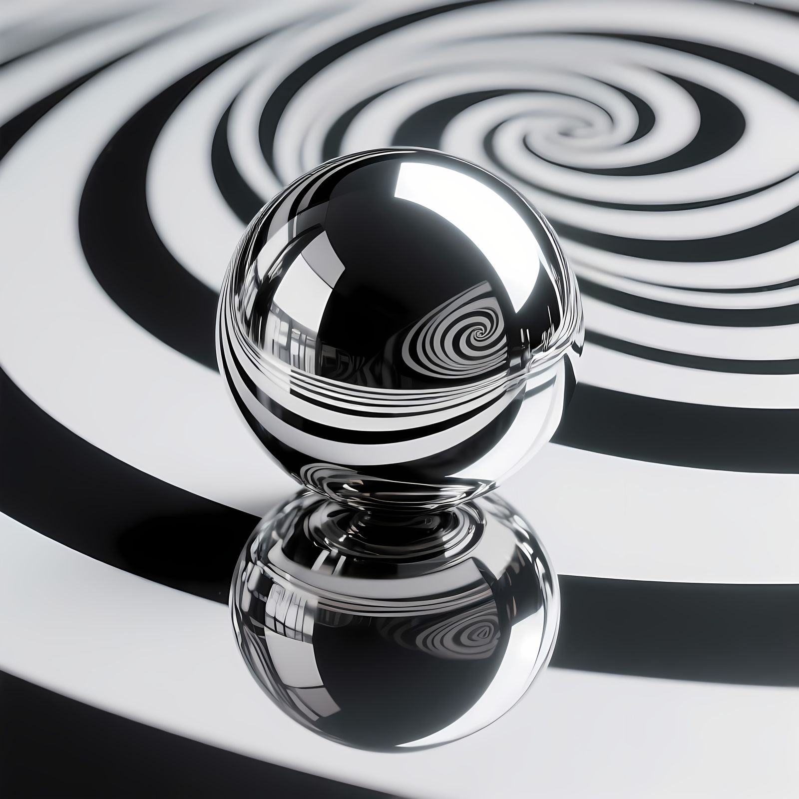 Chrome Sphere Optical Illusion on Mirror