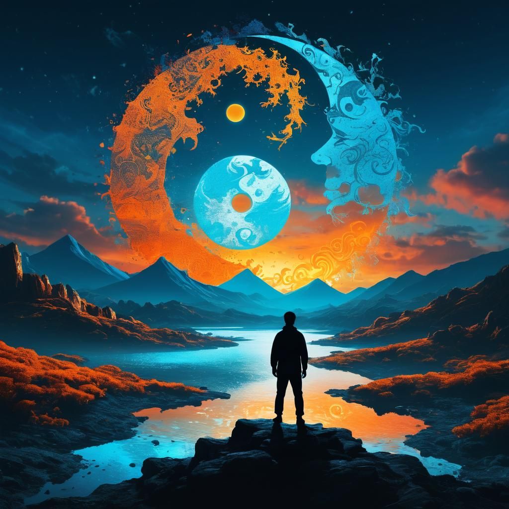 Dreamlike Silhouette: Sun and Moon Embrace