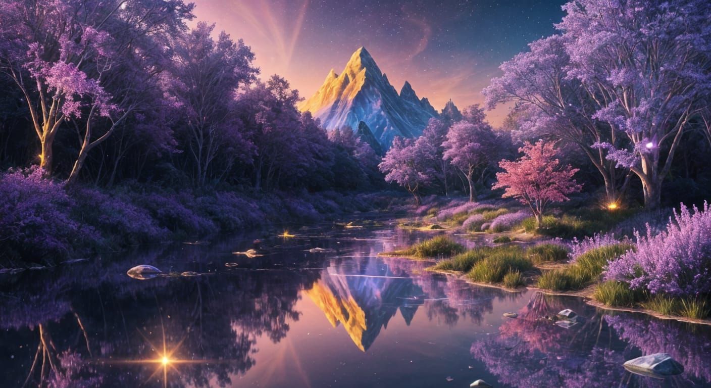 Vibrant Gemstone Landscape Under Emerald Sky