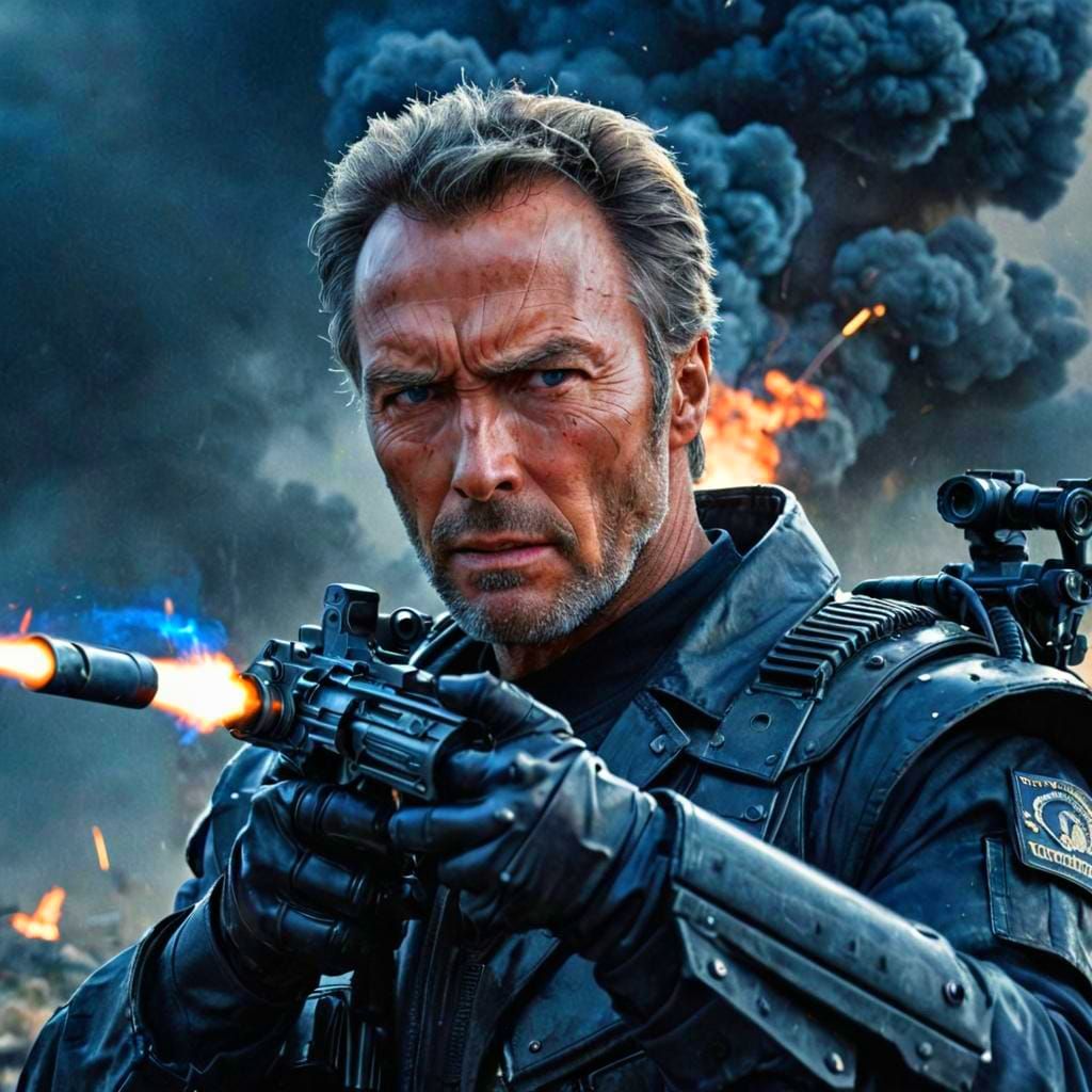 Clint Eastwood as Terminator in 1990s Sci-Fi Style