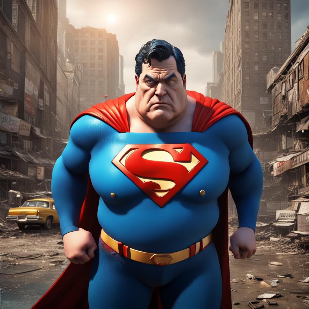 Sad Superman in Comic Book Action Poster