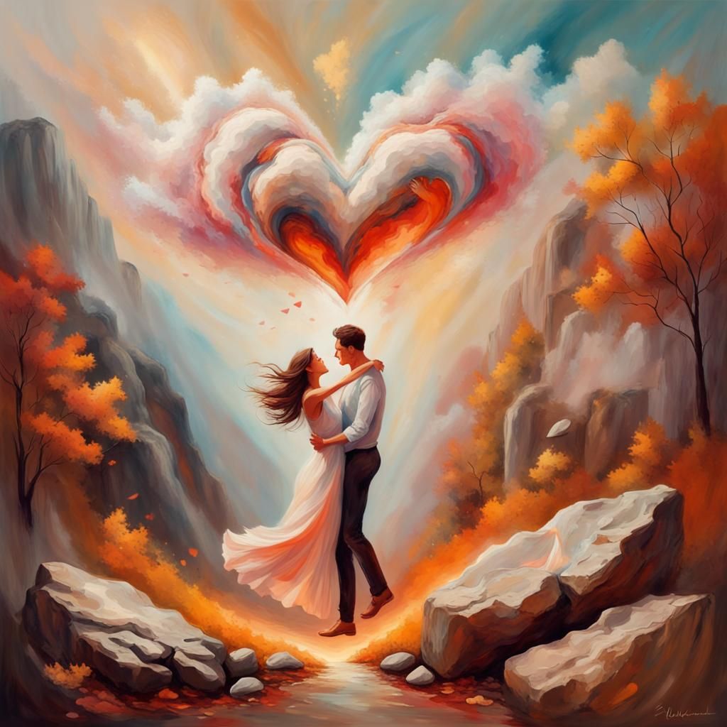 Magical First Love's Tender Moment in Abstract Art