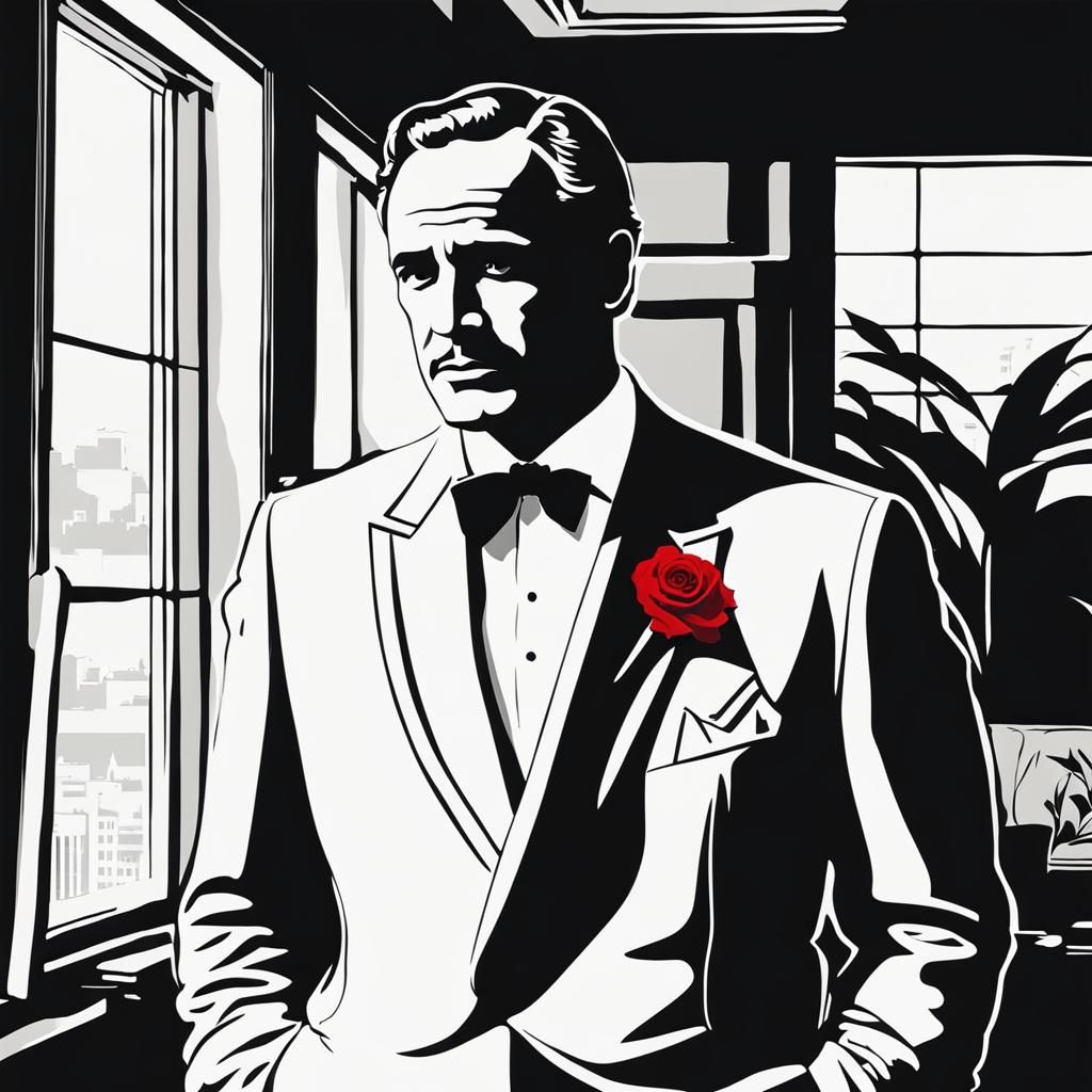 Iconic Minimalist Portrait of a Godfather in Black and White