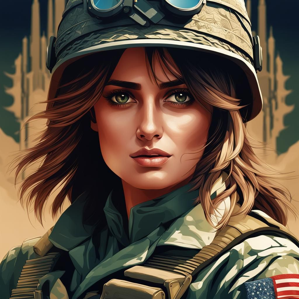 Soldier Portrait with Abstract Vector Fractals in 3D