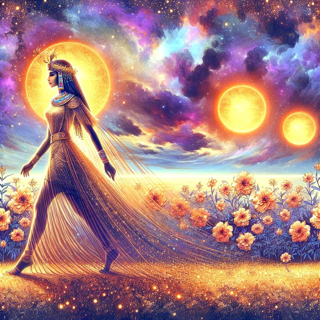 Ancient Egyptian Princess in Majestic Celestial Landscape
