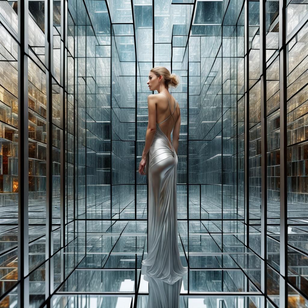 Goddess Trapped in a Glass Cube Labyrinth