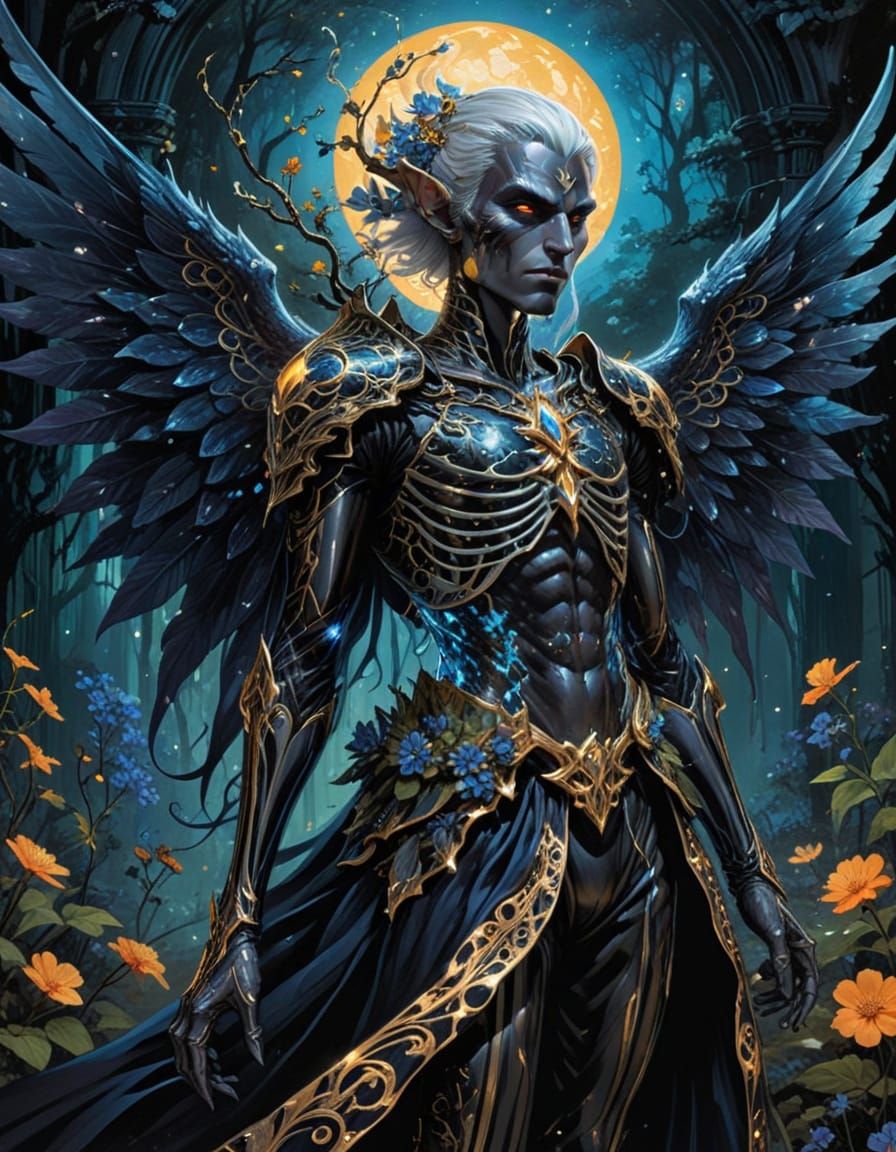 Dark Fantasy Ink Painting of a Majestic Male Dark Elf