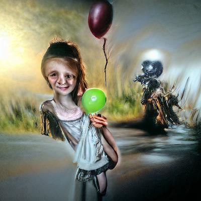 Smiling Zombie Girl with Luminous Balloon: Hyperrealistic Ar...
