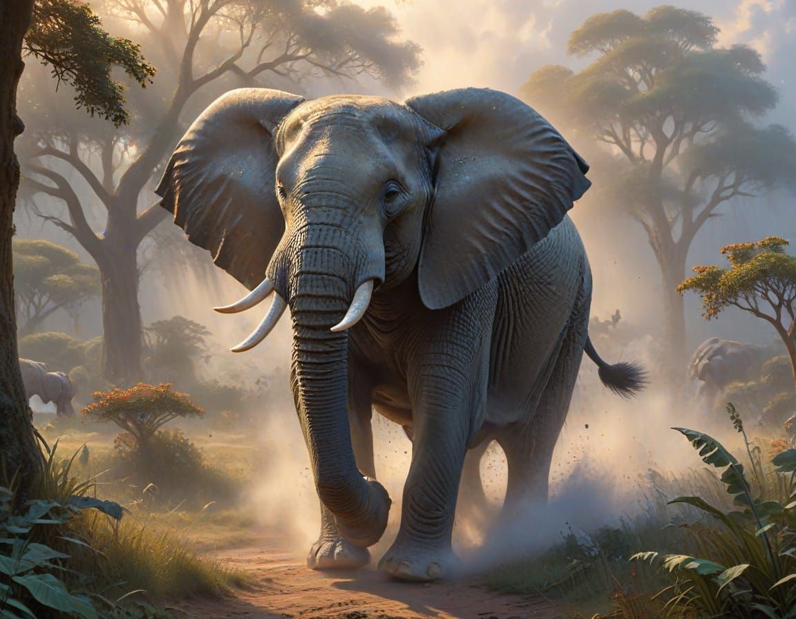 African Elephant Charges Cameraman in Ethereal Mist
