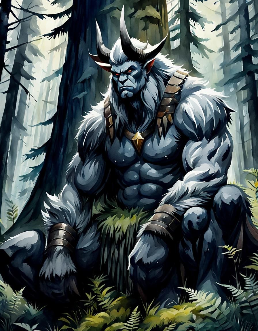 Goliath Resting in Forest: Watercolour Painting