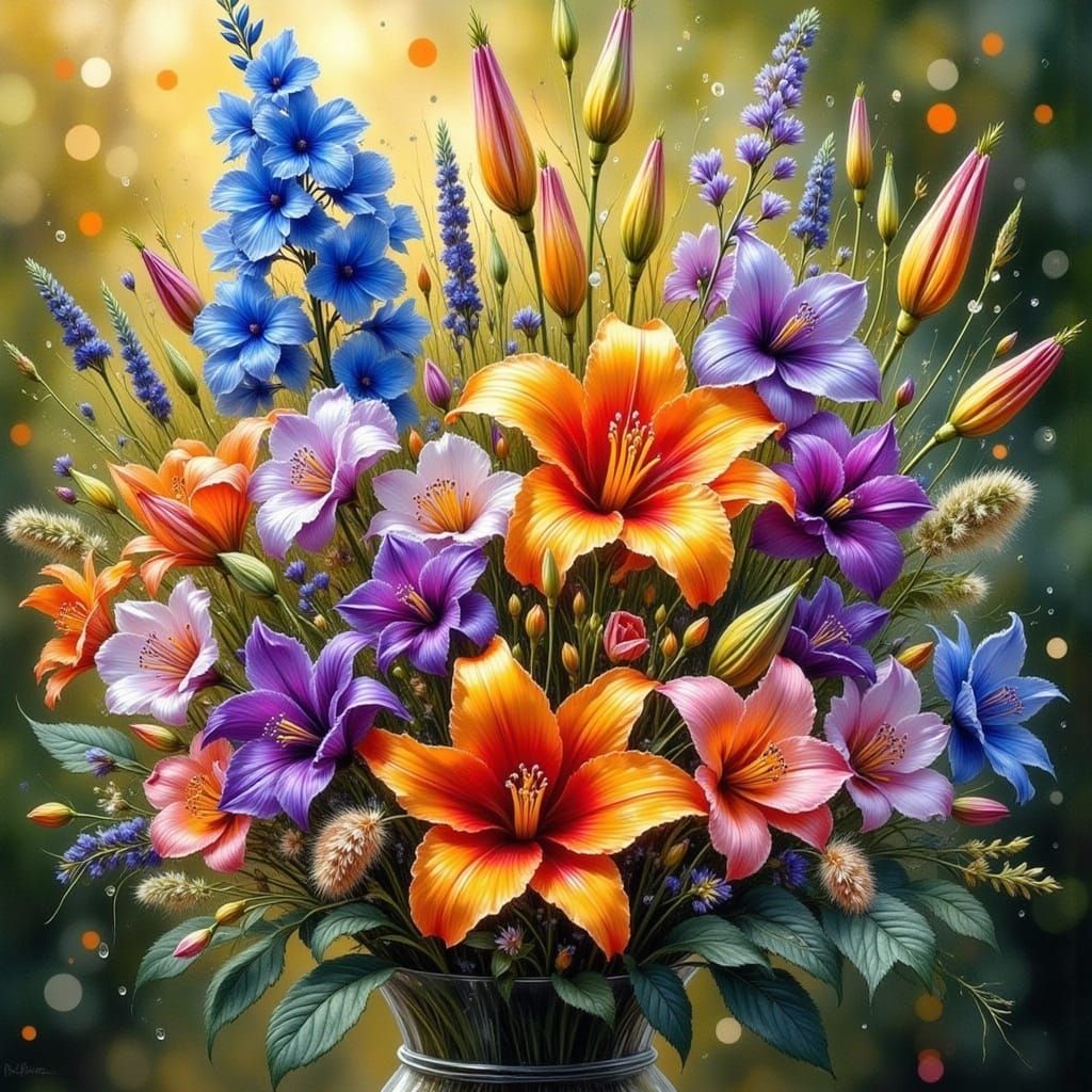 Impressionistic Wildflower Bouquet with Vivid Colors
