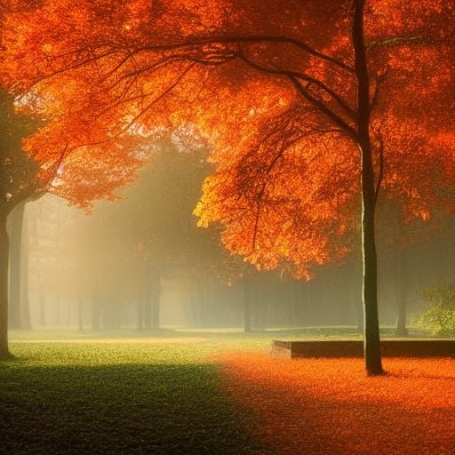 Dramatic Orange Leaves in Digital Matte Painting