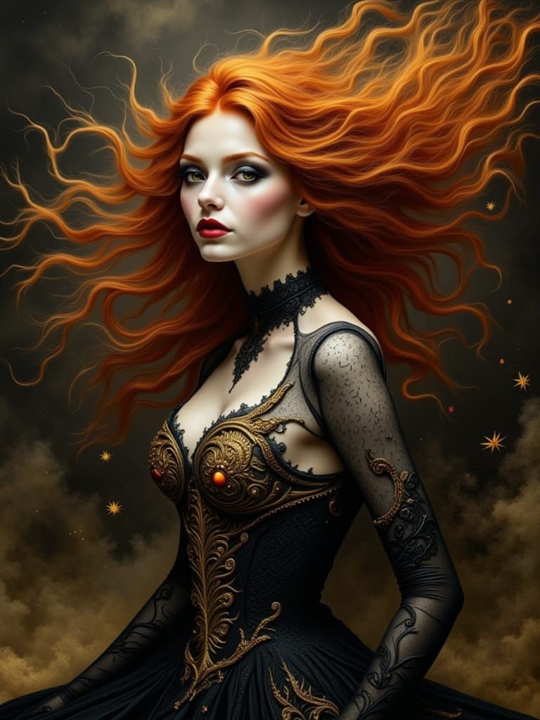 Ethereal Vampire in Charcoal-Style Digital Painting