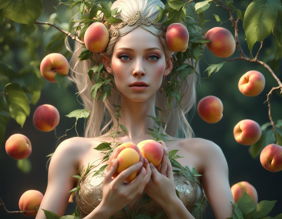 Elegant Peach Fairy Goddess in Detailed Garden