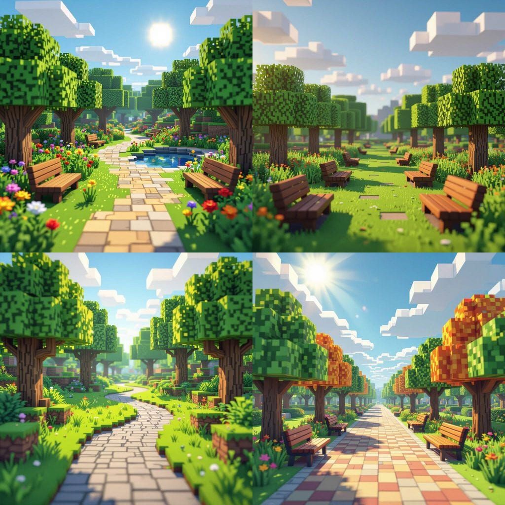 Minecraft Style Park Scene