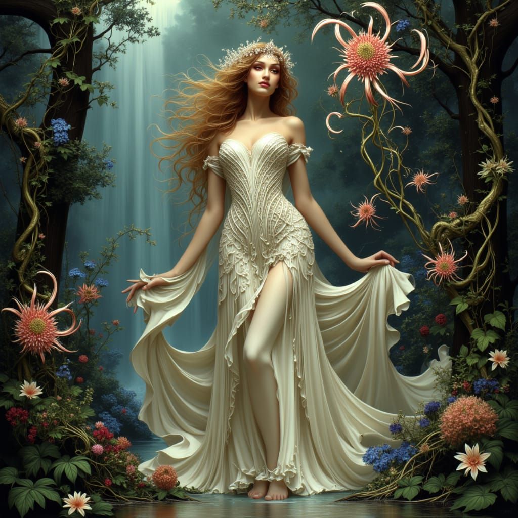 Fantasy Princess in Mystical Glade: Epic Folk Art Nouveau