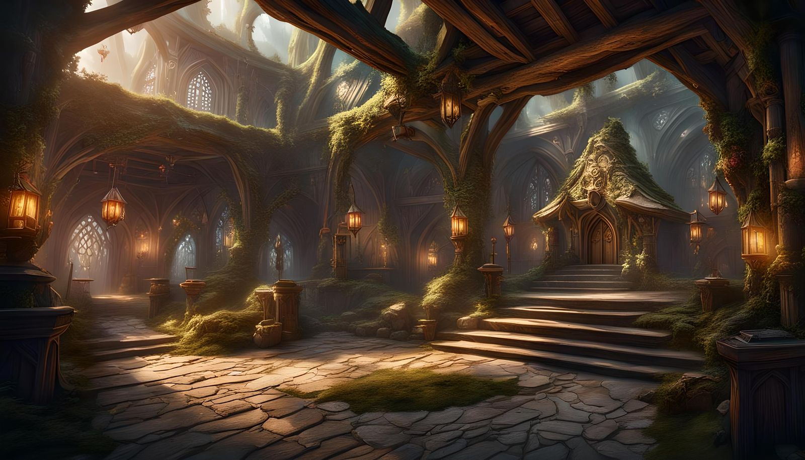 Elven Inn Interior: Detailed Fantasy Concept Art
