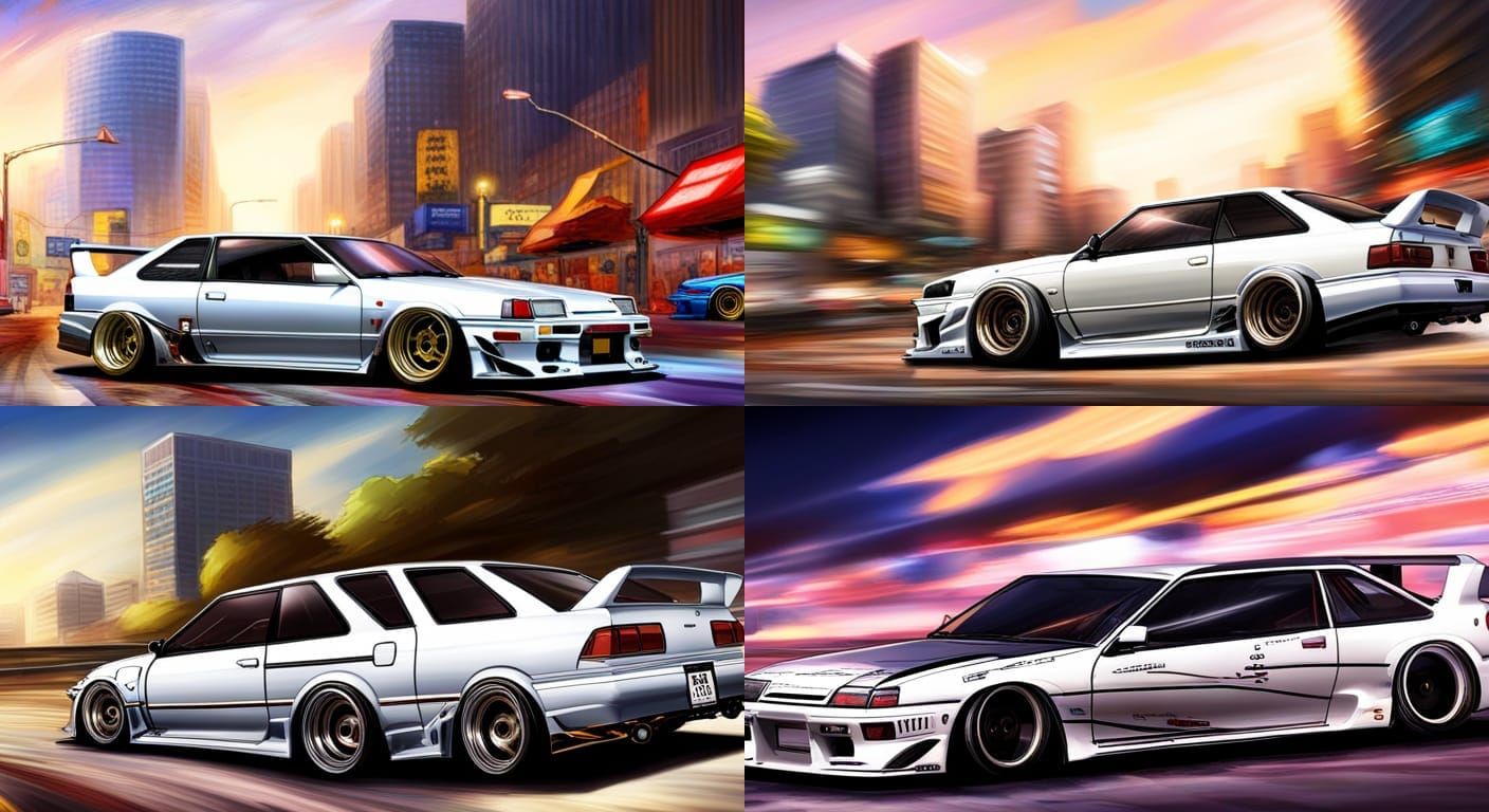 Toyota AE86 Trueno Street Racing: Hyperrealistic Splash Art