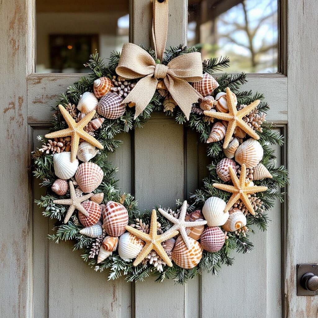 Coastal Christmas Wreath on Rustic Door