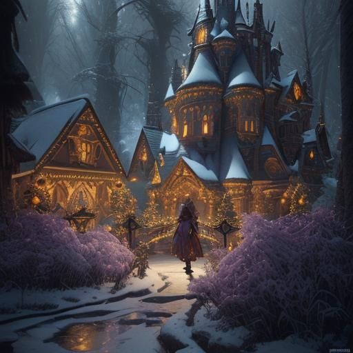 Magical Christmas Wonderland in Dark Fantasy Style