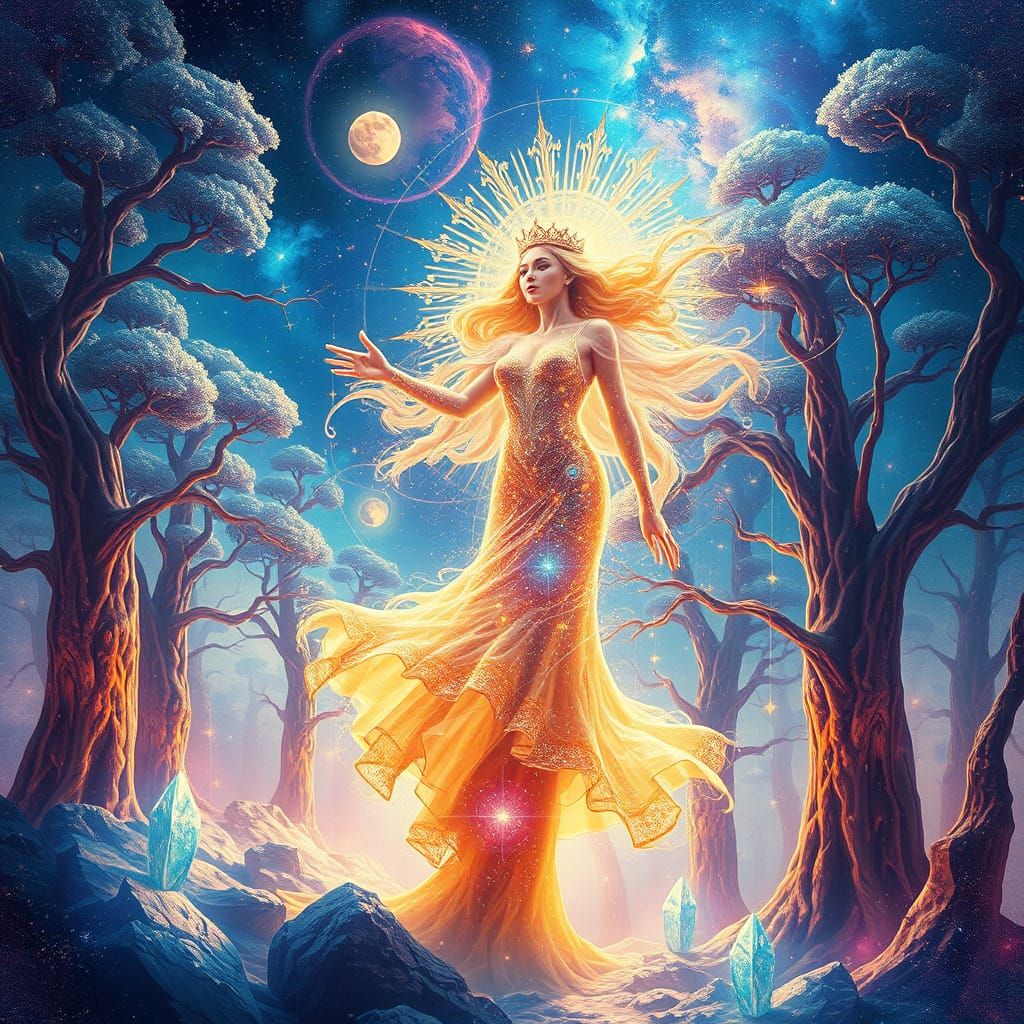 Ethereal Spirit Queen in Cosmic Crystal Realm