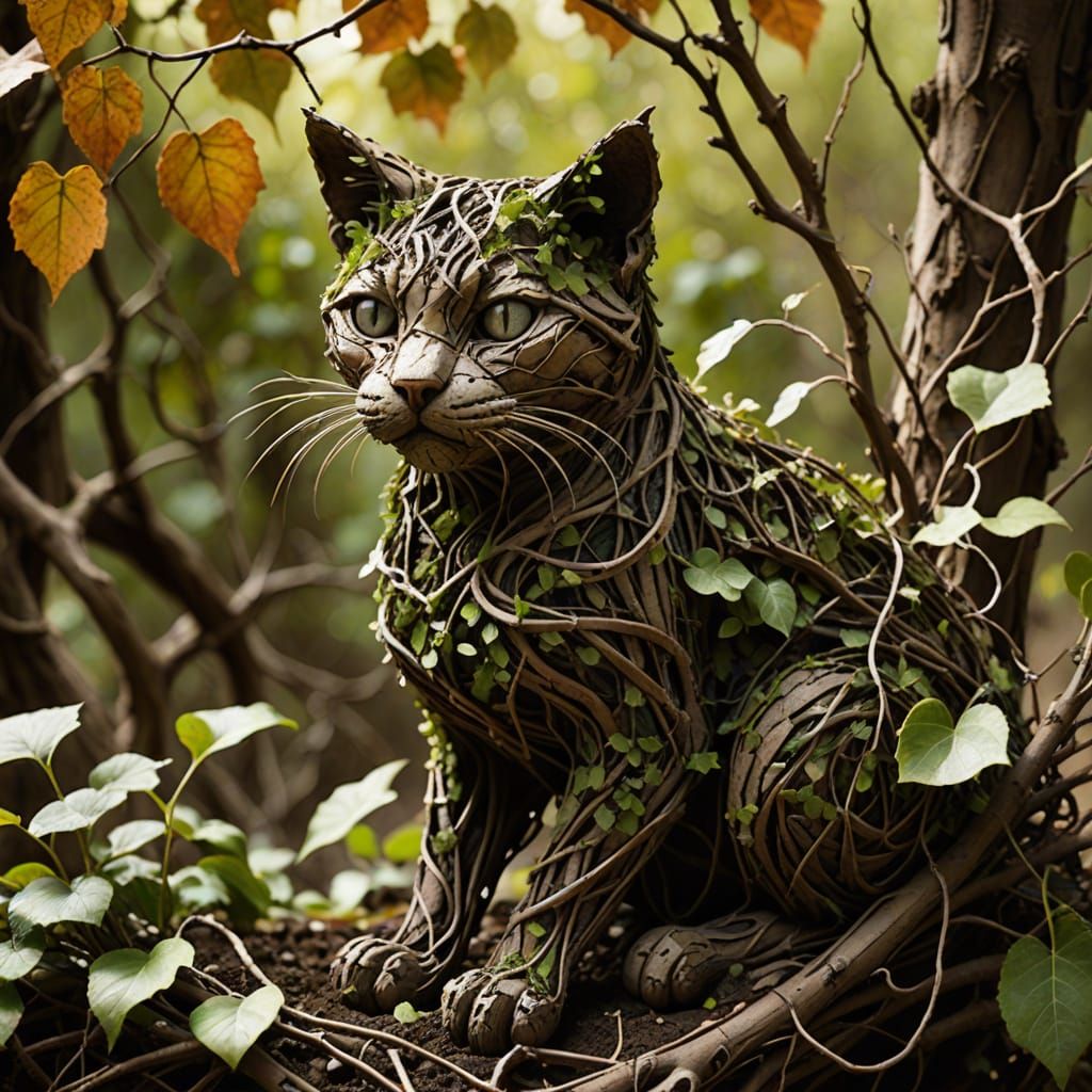 Organic Cat Sculpture: Earthy Art in Macro