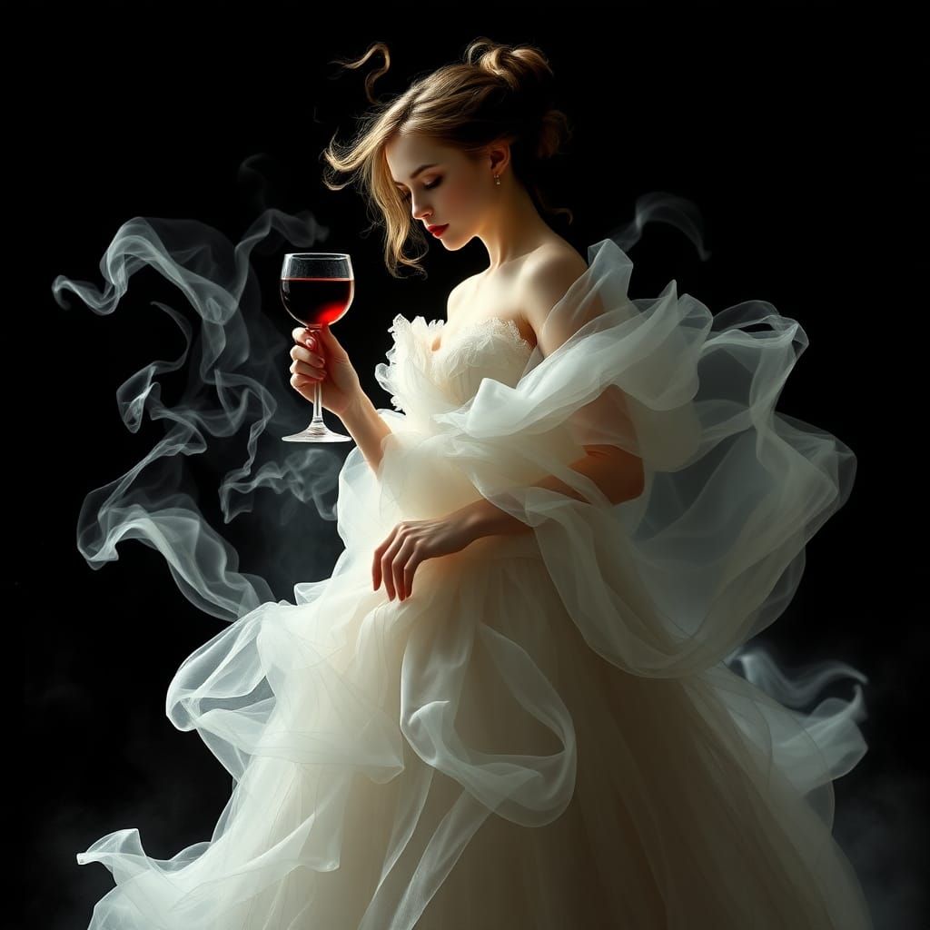 Ethereal Vampire in Smoky Victorian Gown