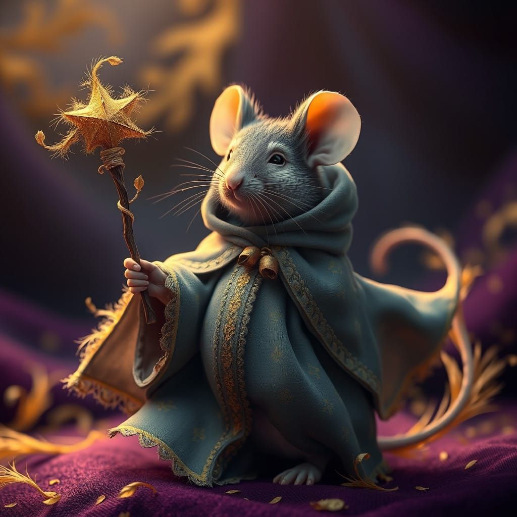 Whimsical Mouse Enchanted with Golden Wand of Cheddar