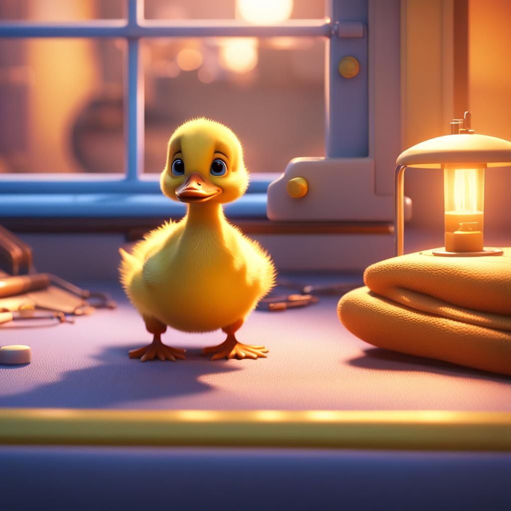 Injured Duckling Recuperating: Pixar-Style 3D Render