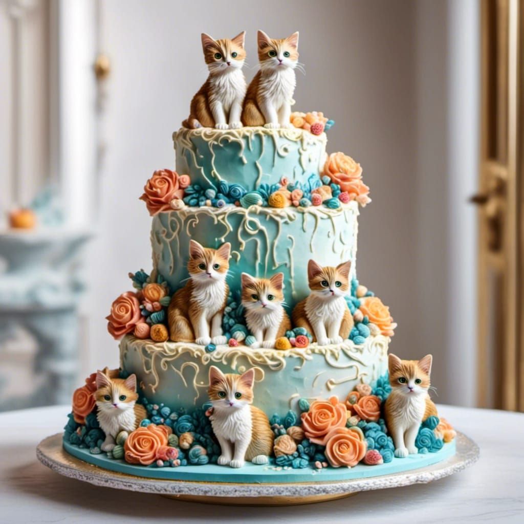 Buttercream Kitten Wedding Cake with Intricate Details