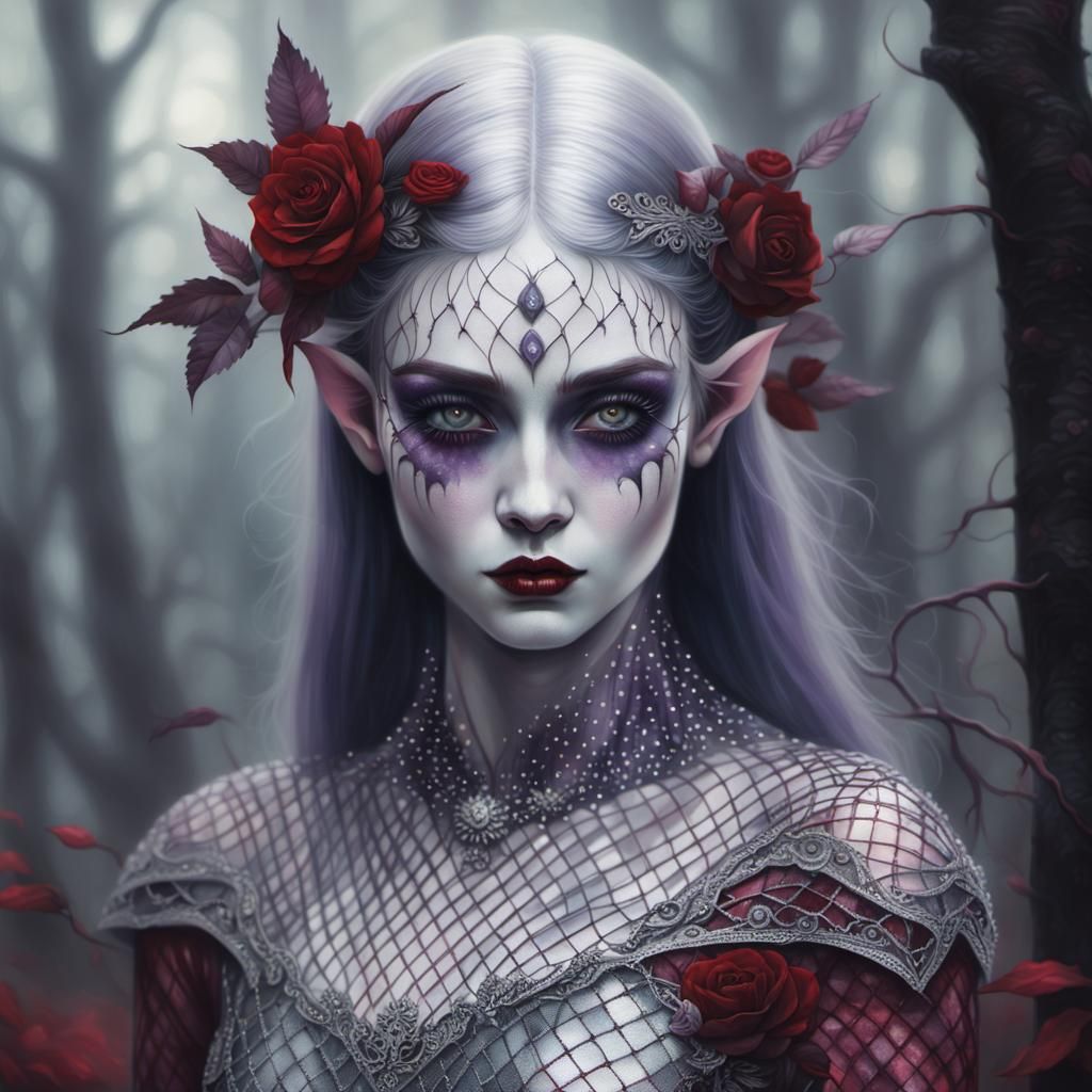 Drow Elf Portrait with Biomechanical Enhancements