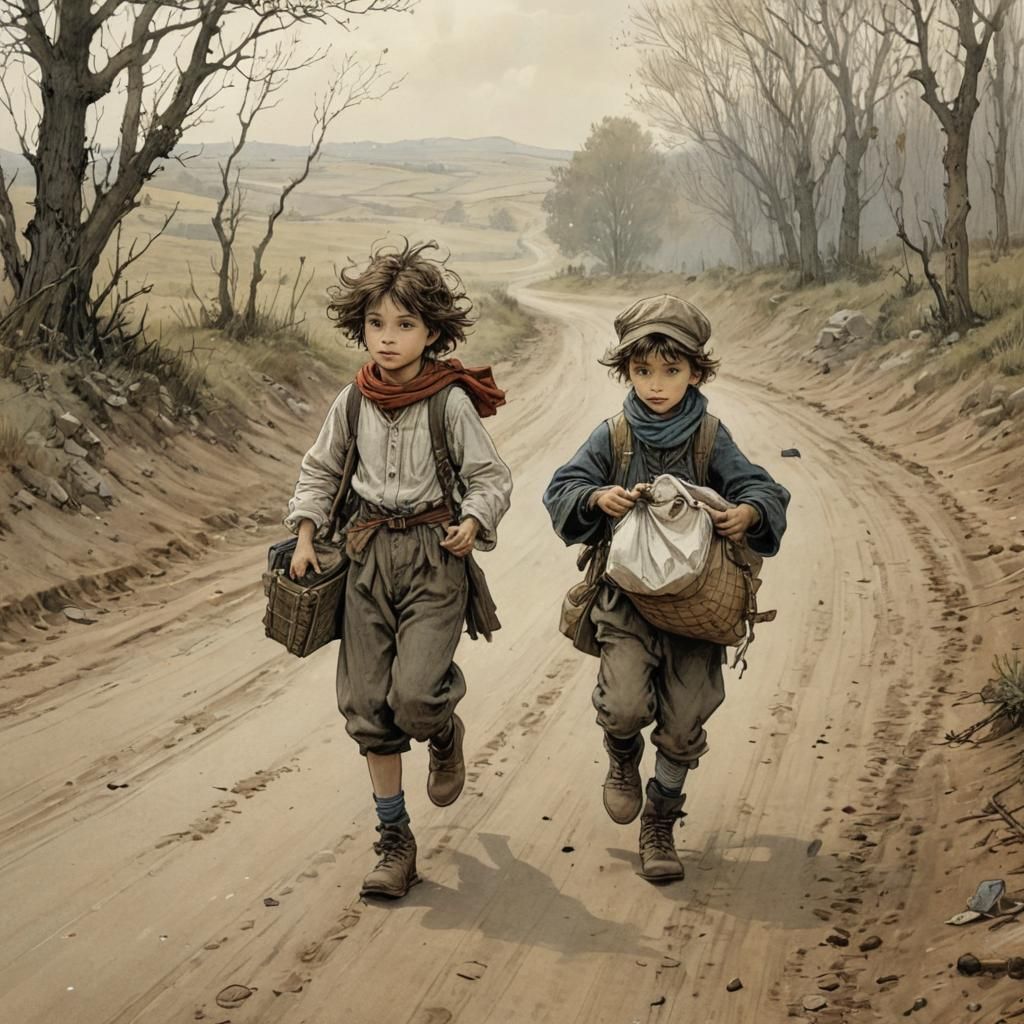 Vagabonds on a Country Road, Illustrated Fantasy Art