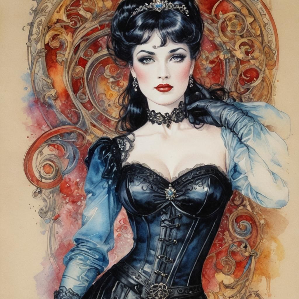 Elegant Corset Portrait in Art Nouveau Style