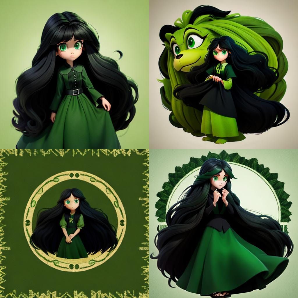 Beautiful Girl with Black Hair and Green Eyes