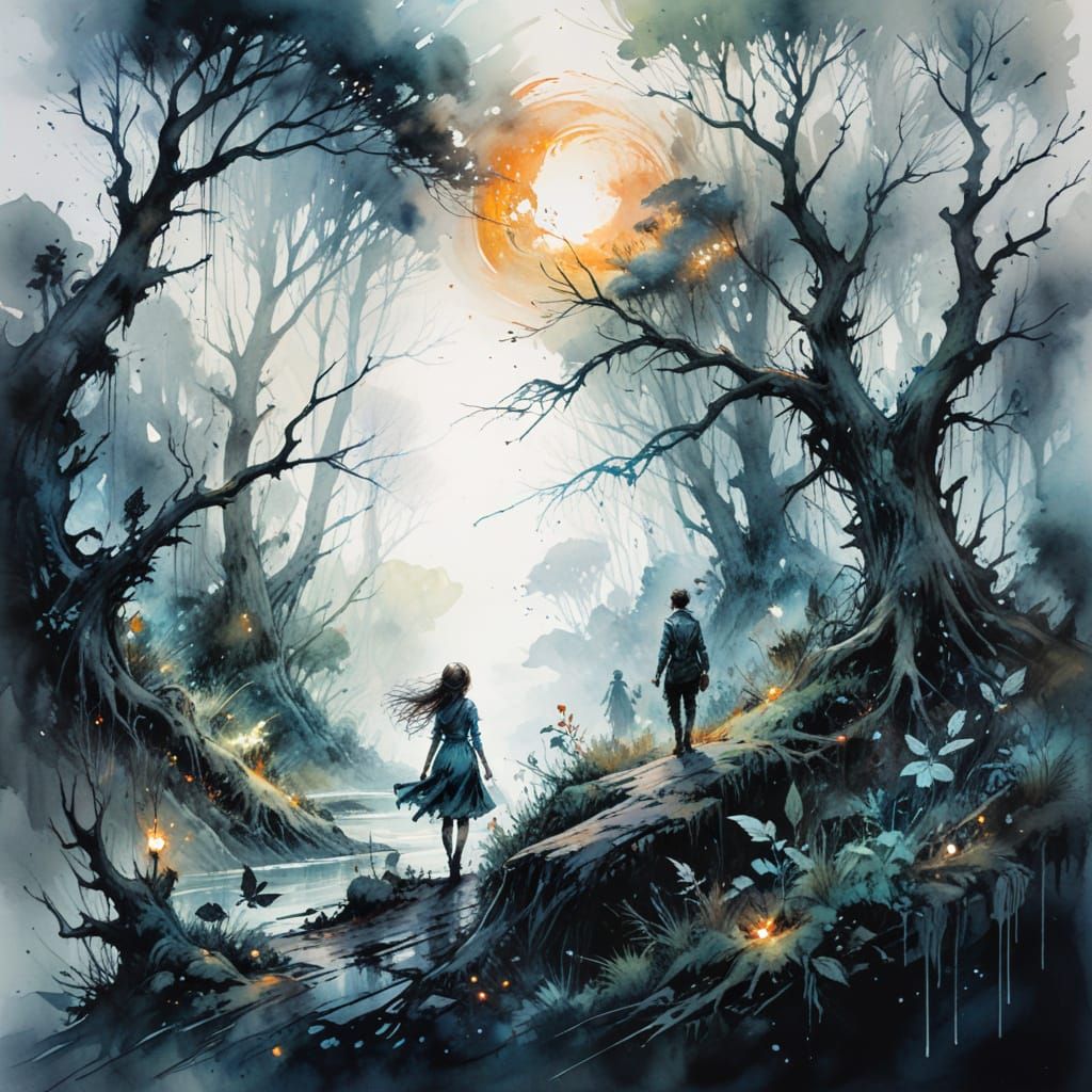 Eldritch Forest Scare: Watercolor Midnight Wanderers