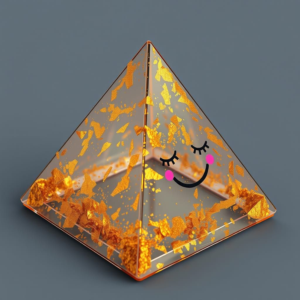 Golden Pyramid with Smiling Face in Hyper-Realistic CGI Styl...