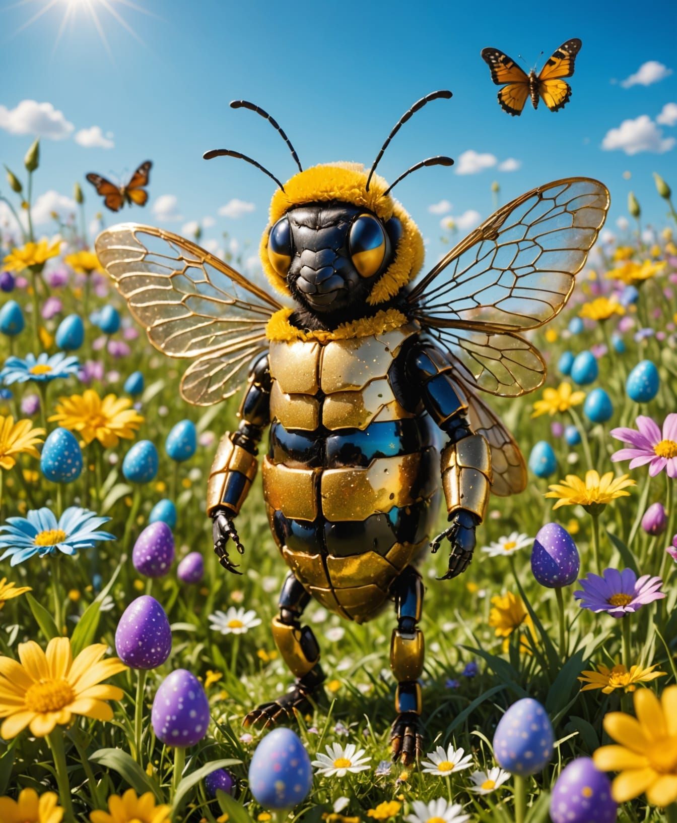 Vibrant Easter Bee in Whimsical Folk Costume
