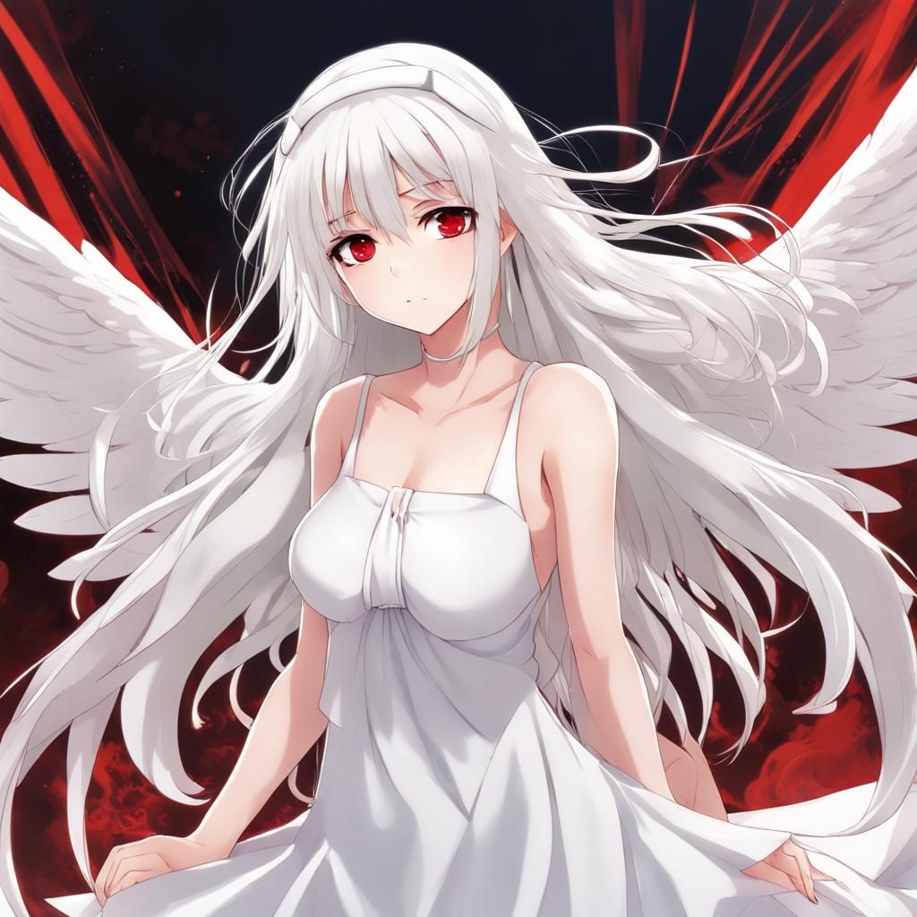 Anime Angel with Red Eyes and White Halo